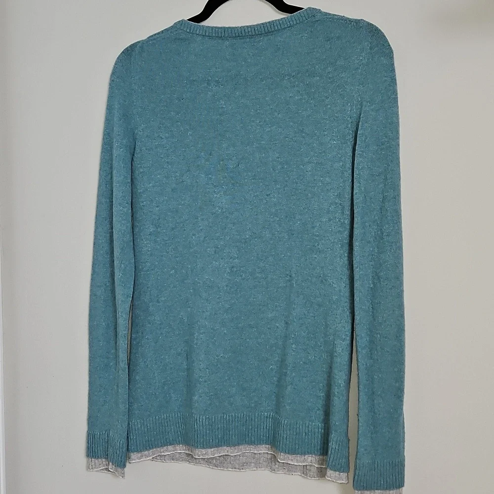 Banana Republic Women's Teal Double Trim V-Neck Italian Yarn Y2K Sweater